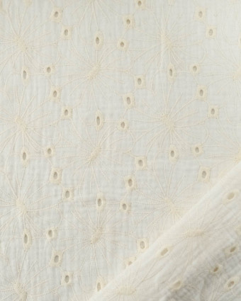 Tissu Double Gaze Fleurs Brodées Blanc - Mercerine