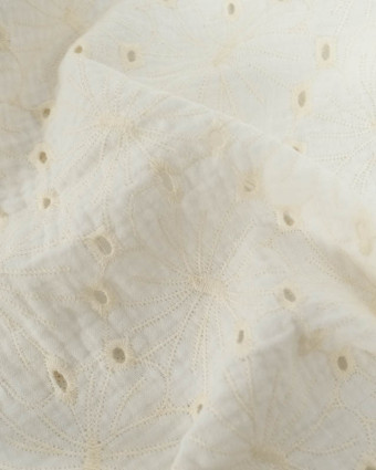 Tissu Double Gaze Fleurs Brodées Blanc - Mercerine