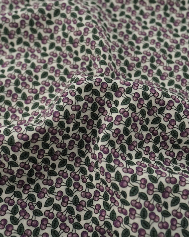 Tissu Coton Gaufré Petites Cerises Violettes - Mercerine