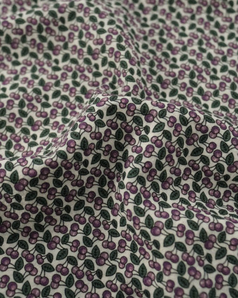 Tissu Coton Gaufré Petites Cerises Violettes - Mercerine