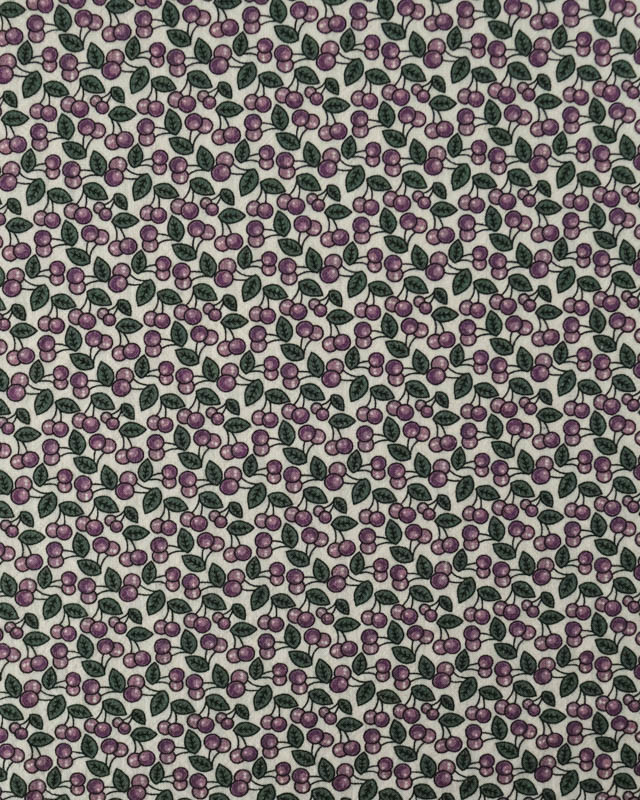Tissu Coton Gaufré Petites Cerises Violettes - Mercerine