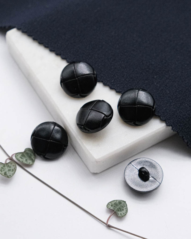 Bouton à pied imitation cuir tressé noir - Mercerine