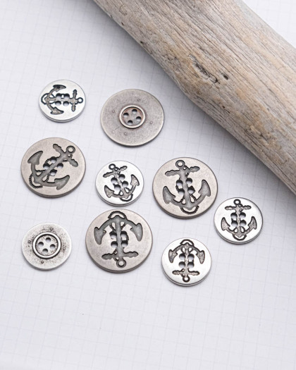 Bouton en zamak Motif Ancre Argent