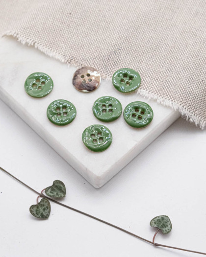 Bouton Nacré Email à Chaud Vert