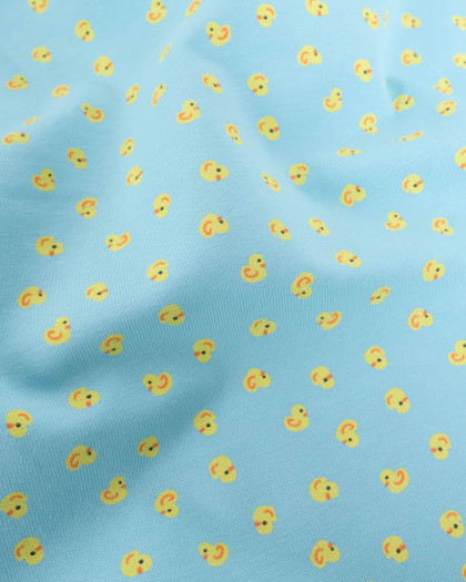 Tissu Jersey Imprimé Petits Canards Bleu - Mercerine