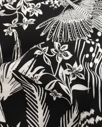 Tissu Rayonne Stretch Noir Motif Jungle - Mercerine