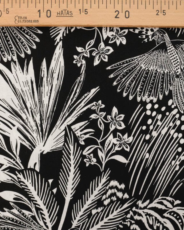 Tissu Rayonne Stretch Noir Motif Jungle - Mercerine