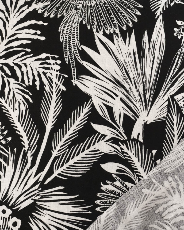 Tissu Rayonne Stretch Noir Motif Jungle - Mercerine