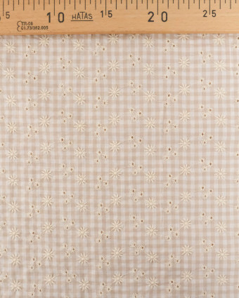 Seersucker Motif Vichy Sable Petites Fleurs Brodées - Mercerine