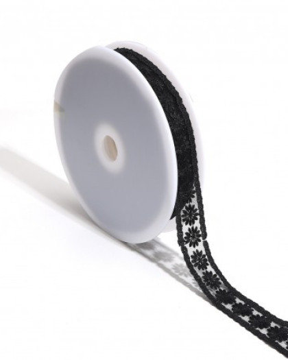 Broderie Fleurs sur Tulle - Noir - Mercerine