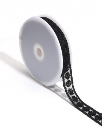 Broderie Fleurs sur Tulle - Noir - Mercerine