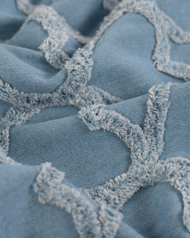 Tissu Jean Motif Cœur Relief Bleu Clair - Mercerine