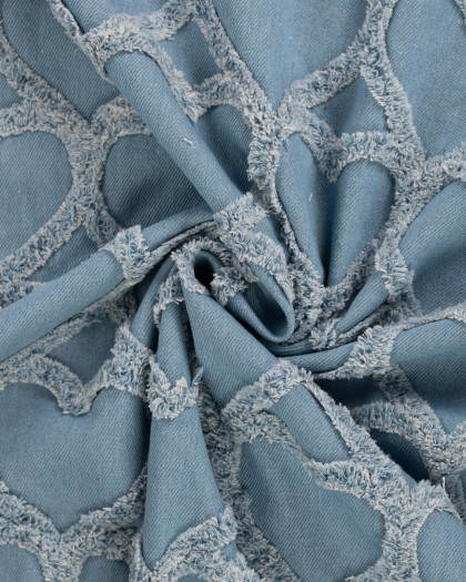 Tissu Jean Motif Cœur Relief Bleu Clair - Mercerine