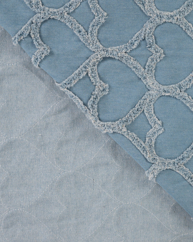 Tissu Jean Motif Cœur Relief Bleu Clair - Mercerine