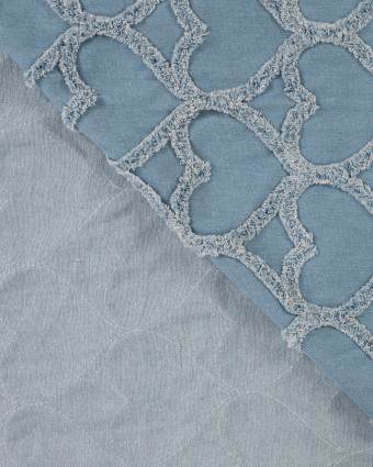 Tissu Jean Motif Cœur Relief Bleu Clair - Mercerine