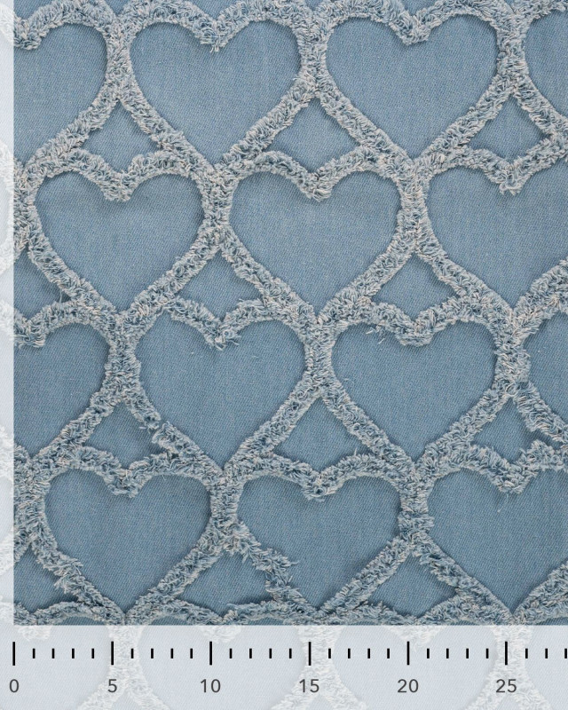 Tissu Jean Motif Cœur Relief Bleu Clair - Mercerine