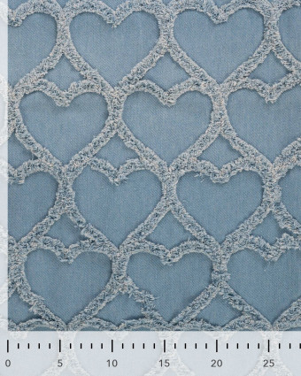 Tissu Jean Motif Cœur Relief Bleu Clair - Mercerine