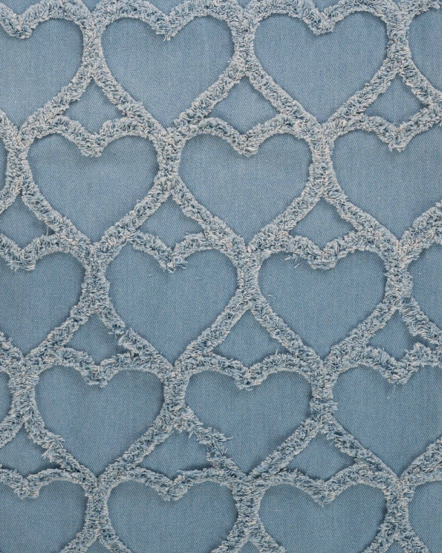 Tissu Jean Motif Cœur Relief Bleu Clair - Mercerine
