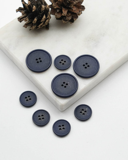 Bouton à rebord effet bois - Bleu