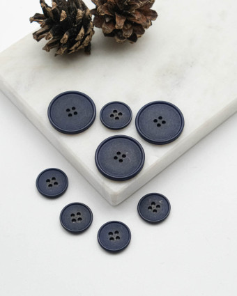 Bouton à rebord effet bois - Bleu