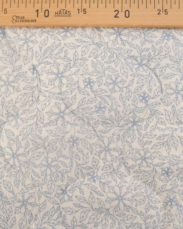 Tissu Matelassé Double Gaze Bleu Marine et Ecru Fleuri - Mercerine