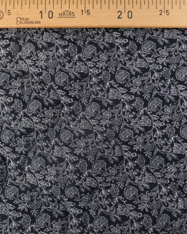 Tissu Matelassé Double Gaze Bleu Marine et Ecru Fleuri - Mercerine
