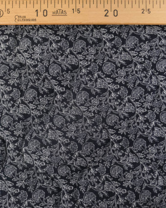 Tissu Matelassé Double Gaze Bleu Marine et Ecru Fleuri - Mercerine