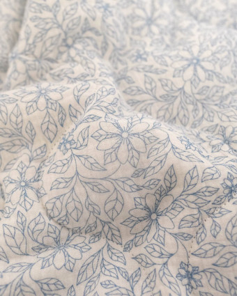 Tissu Matelassé Double Gaze Bleu Marine et Ecru Fleuri - Mercerine