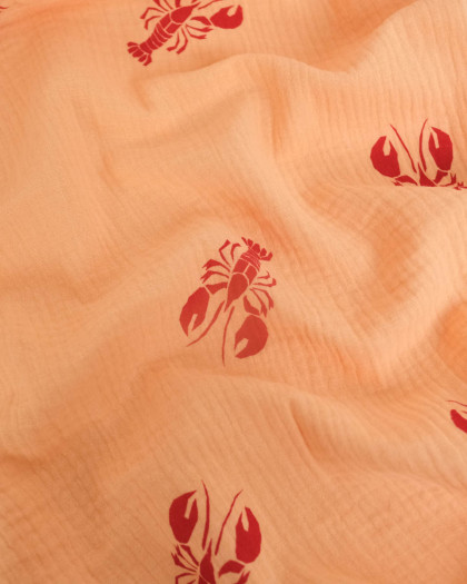 Tissu Double Gaze Saumon Motif Homard - Mercerine