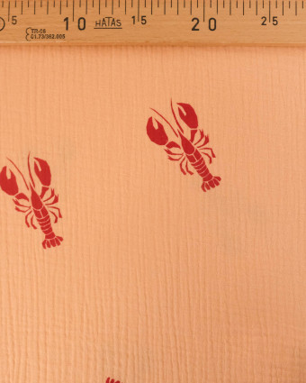 Tissu Double Gaze Saumon Motif Ecrevisse - Mercerine