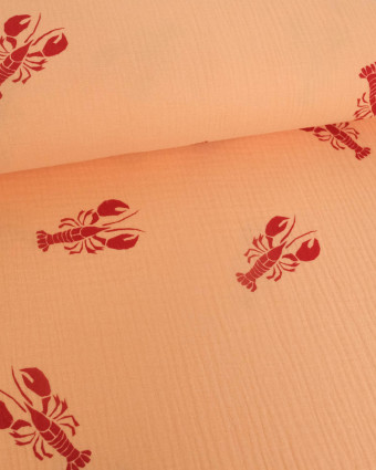 Tissu Double Gaze Saumon Motif Ecrevisse - Mercerine