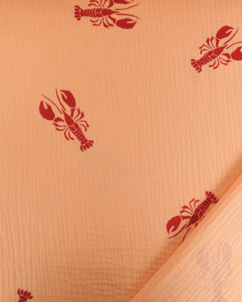 Tissu Double Gaze Saumon Motif Ecrevisse - Mercerine