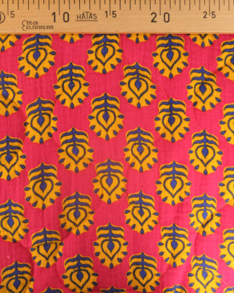 Tissu Matelassé Double Gaze Ocre et Rouge Motif Indien - Mercerine