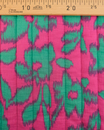 Matelassé Double Gaze Léopard et Fleuri Bleu Vert et Fuchsia- Mercerine