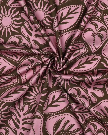 Viscose Stretch Palmier Army et Rose - Mercerine