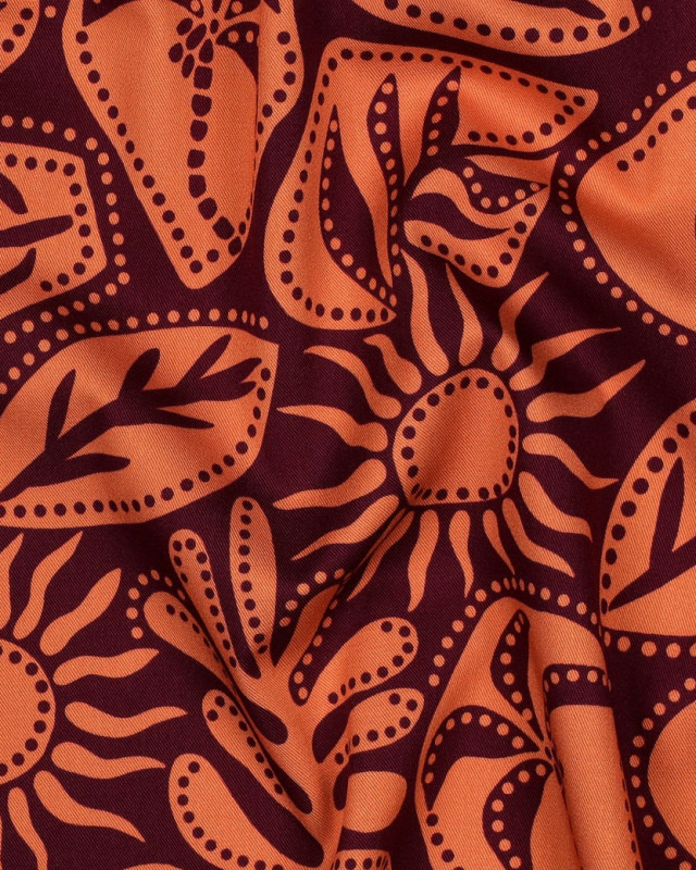Viscose Stretch Palmier Prune Orange - Mercerine