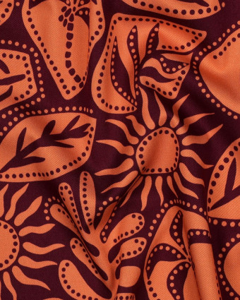 Viscose Stretch Palmier Prune Orange - Mercerine