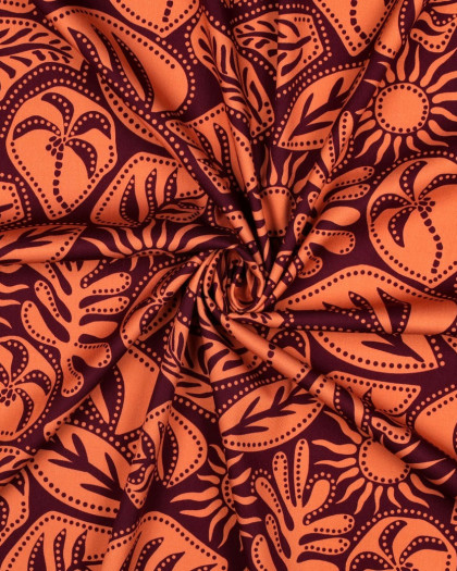 Viscose Stretch Palmier Prune Orange - Mercerine
