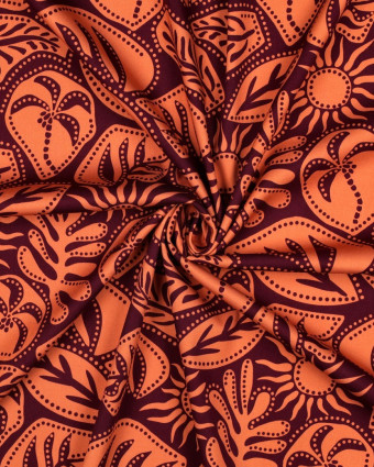 Viscose Stretch Palmier Prune Orange - Mercerine