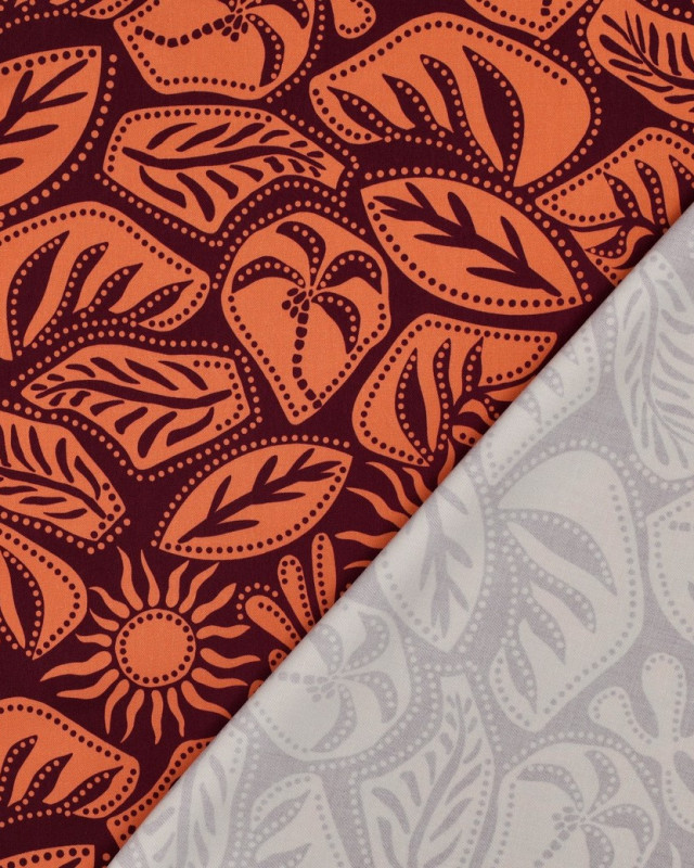 Viscose Stretch Palmier Prune Orange - Mercerine