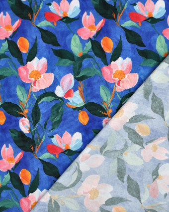 Viscose Stretch Bleu Cobalt Motif Fleuri - Mercerine