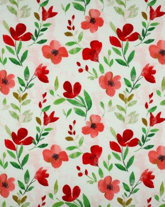 Viscose Imprimé Digital Ecrue Motif Fleuri Rouge - Mercerine