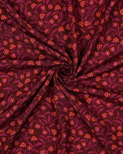 Viscose Prune Petites Fleurs Mauve Orange - Mercerine