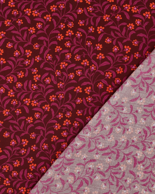 Viscose Prune Petites Fleurs Mauve Orange - Mercerine
