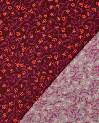Viscose Prune Petites Fleurs Mauve Orange - Mercerine