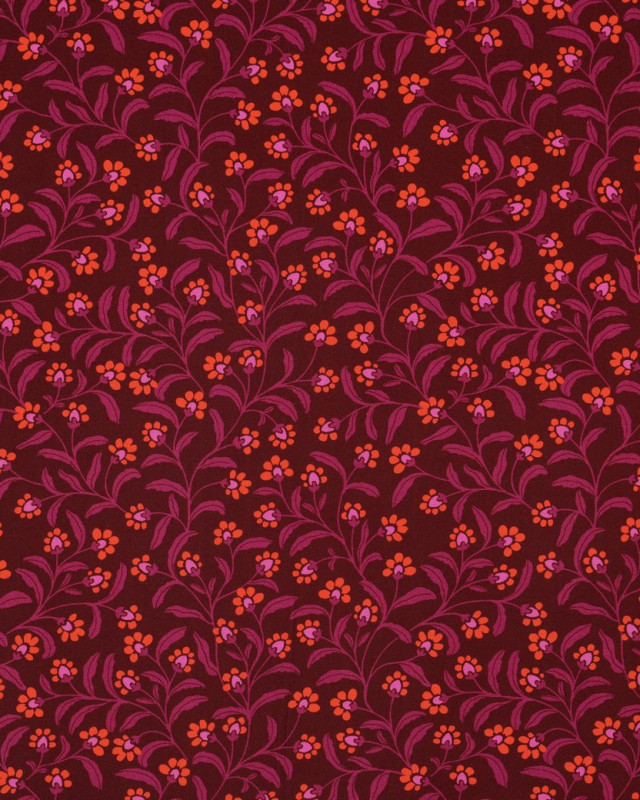 Viscose Prune Petites Fleurs Mauve Orange - Mercerine