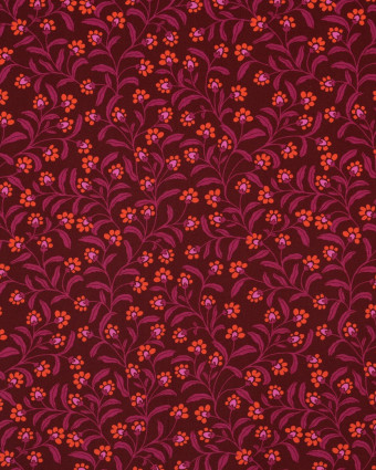 Viscose Prune Petites Fleurs Mauve Orange - Mercerine