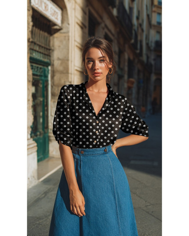 Viscose à Pois Blancs Fond Noir - Mercerine