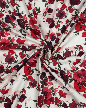 Viscose Ecovero Fleurs Framboise Fond Ecru - Mercerine