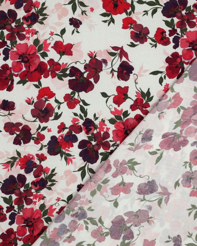 Viscose Ecovero Fleurs Framboise Fond Ecru - Mercerine